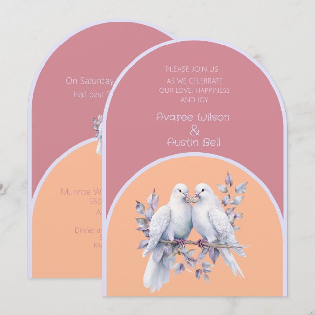 Invitation Portes anneaux Dusty rose Peach Fuzz Lavande Arron (Devant / Derrière)