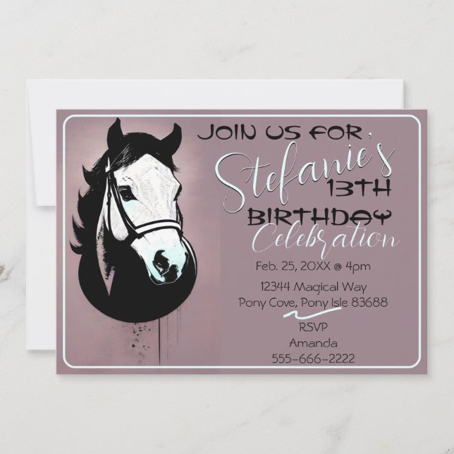 Invitation Portrait de cheval en mauve (Devant)