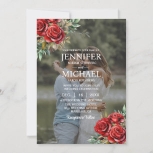 Invitation Portrait de mariage aux roses QR superposées