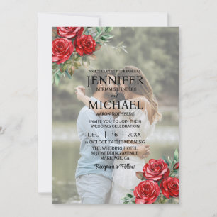 Invitation Portrait de mariage photo QR Roses superposées
