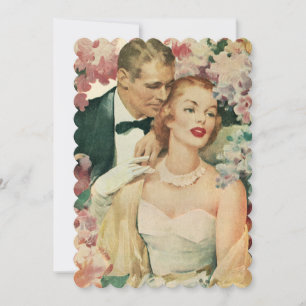 Invitation Portrait de mariage vintage, fête de douche de mar