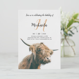Invitation Portrait de vache Highland nom personnalisé monogr