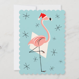 Invitation Portrait d'invitation Flamant rose Père Noël Blue