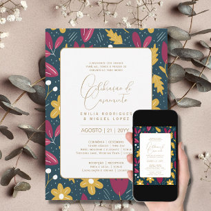 Invitation Portugais    Mariage Fleurs Folkloriques Rustique