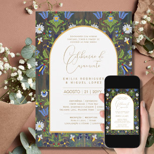 Invitation Portugais Mariage Fleurs Folkloriques Rustique