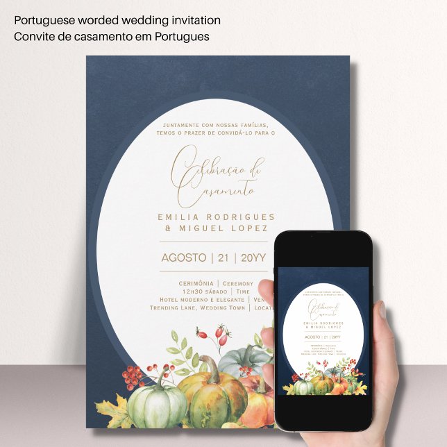 Invitation Portugeuse | Casamento Abóboras de Outono Rústica (Créateur téléchargé)