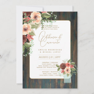 Invitation Portugeuse Casamento Flores Folclóricas Rústica