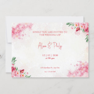 Invitation Poses roses colorées Mariage floral