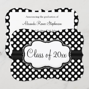 Invitation Posh Black White Polka Dot Graduation/Fête