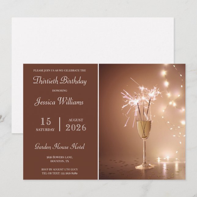 Invitation Posh Champagne, Sparkles & Lights Birthday Party (Devant / Derrière)