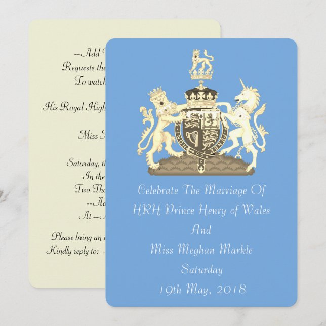 Invitation Posh Harry and Meghan Royal Wedding Invite (bleu) (Devant / Derrière)