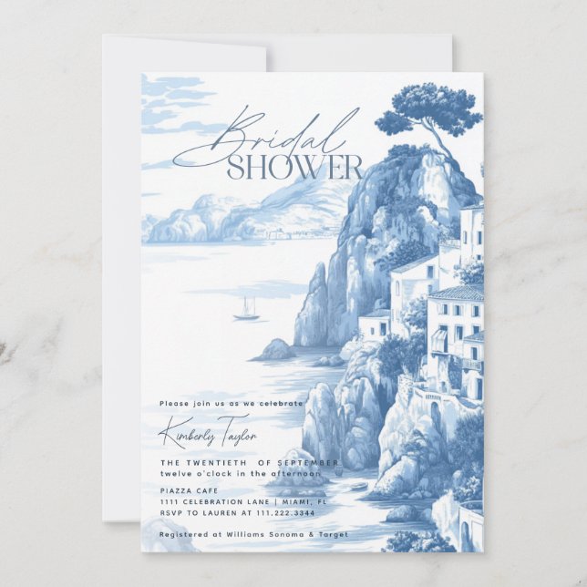 Invitation Positano Amalfi Italie Toile italienne Fête des ma (Devant)
