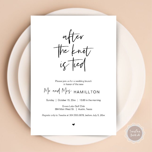 Invitation Post mariage Brunch, Après le noeud est lié (After the knot is tied, Wedding Elopement Brunch, Lunch, Dinner Party Invitation Card, PDF in Black)