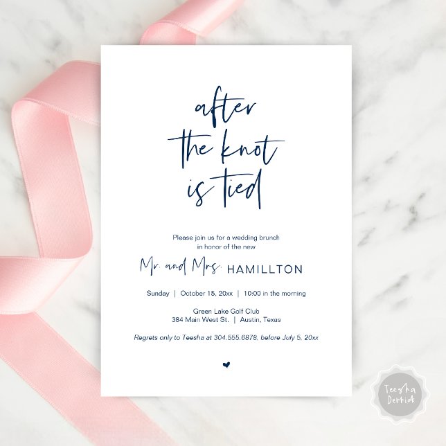 Invitation Post mariage Brunch, Après le noeud est lié Invita (After the knot is tied, Wedding Elopement Brunch, Lunch, Dinner Party Invitation Card, PDF Navy Blue)