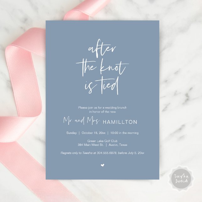 Invitation Post mariage Brunch, Après le noeud est lié Invita (After the knot is tied, Wedding Elopement Lunch, Dinner, Brunch Party Invites Card, PDF, Dusty Blue)