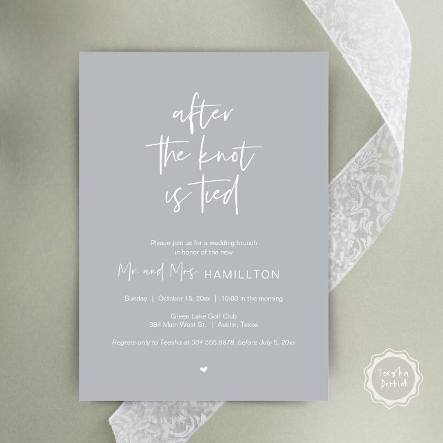 Invitation Post mariage Brunch, Après le noeud est lié Invita (After the knot is tied, Wedding Elopement Lunch, Dinner, Brunch Party Invites Card, PDF, Chill Grey)