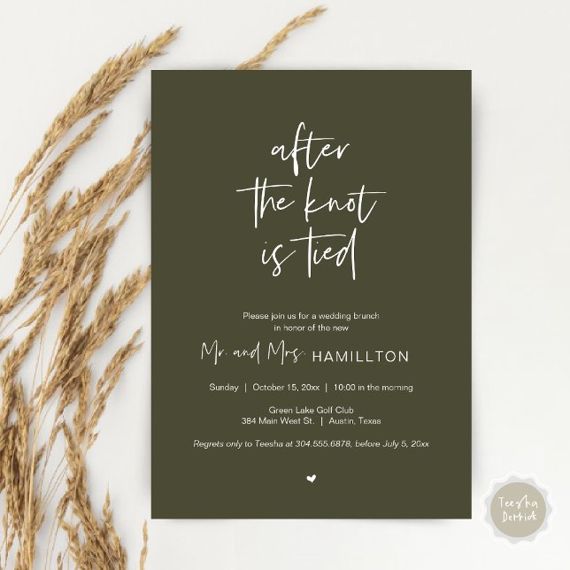 Invitation Post mariage Brunch, Après le noeud est lié Invita (After the knot is tied, Wedding Elopement Lunch, Dinner, Brunch Party Invites Card, PDF, Olive Green)