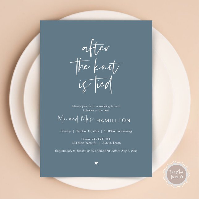 Invitation Post mariage Brunch, Après le noeud est lié Invita (After the knot is tied, Wedding Elopement Lunch, Dinner, Brunch Party Invites Card, PDF, Dusty Blue)
