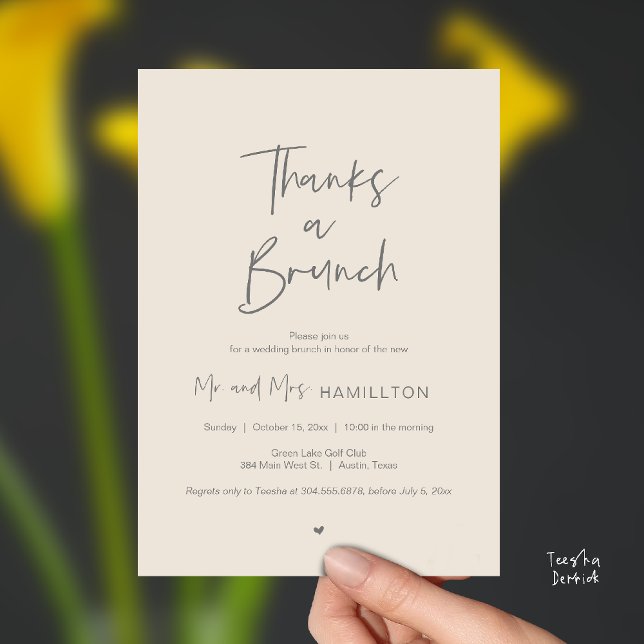 Invitation Post wedding Celebration, Thanks a Brunch (Thanks a Brunch, Post modern wedding celebration, wedding crew, Invitation card, Cream Grey)