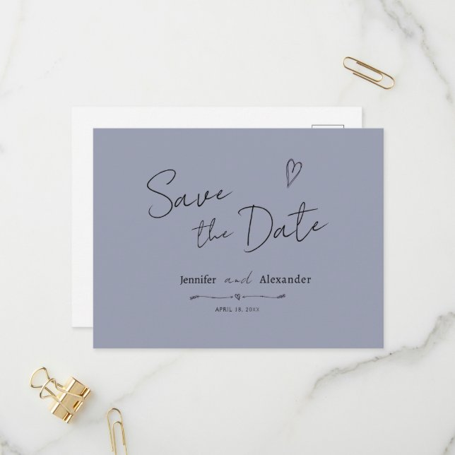 Invitation Postcar Enregistrer la date moderne hor (Devant/Arrière en situation)