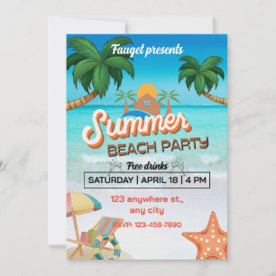 Invitation Poster coloré bleu et Brown Summer Beach Party