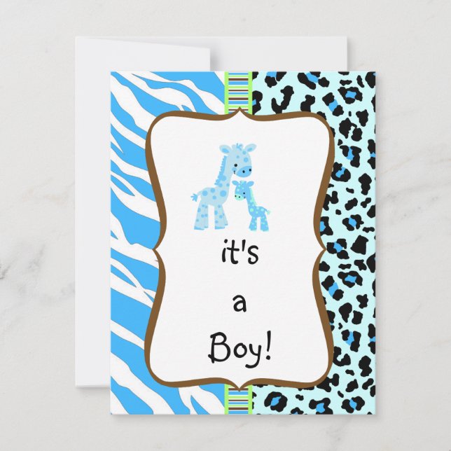 Invitation poster de animal bleu baby shower (Devant)