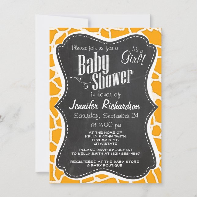 Invitation Poster de animal de girafe orange ambre ; tableau  (Devant)