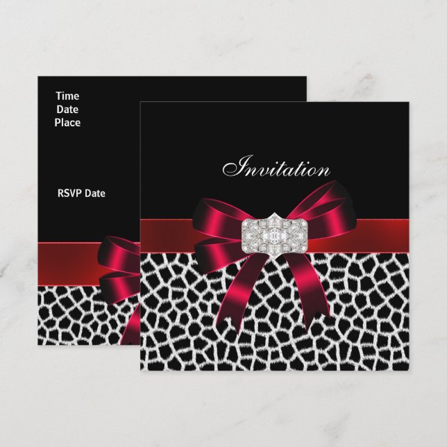 Invitation Poster de animal d'invitation Black Red White Jewe (Devant / Derrière)