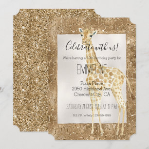 Invitation Poster de animal Giraffe Parties scintillant d'or