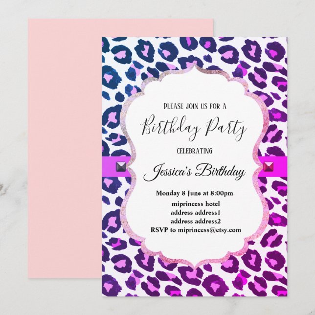 Invitation Poster de animal Leopard femme anniversaire invita (Devant / Derrière)