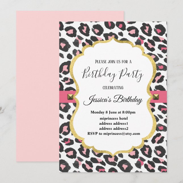 Invitation Poster de animal Leopard femme anniversaire invita (Devant / Derrière)