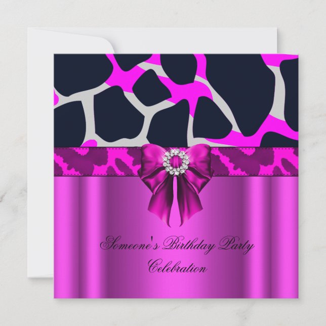 Invitation Poster de animal Leopard Hot Pink Bow Diamonds (Devant)