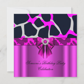 Invitation Poster de animal Leopard Hot Pink Bow Diamonds