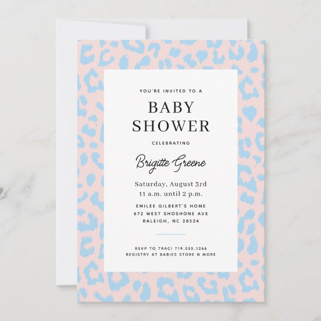 Invitation Poster de animal rose bleu Baby shower de révélati (Devant)