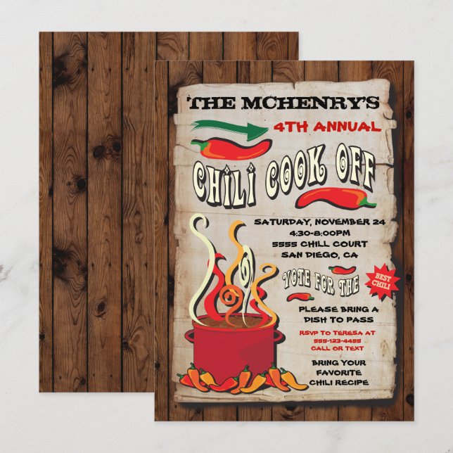 Invitation Poster de la fête CHILI COOK OFF (Devant / Derrière)