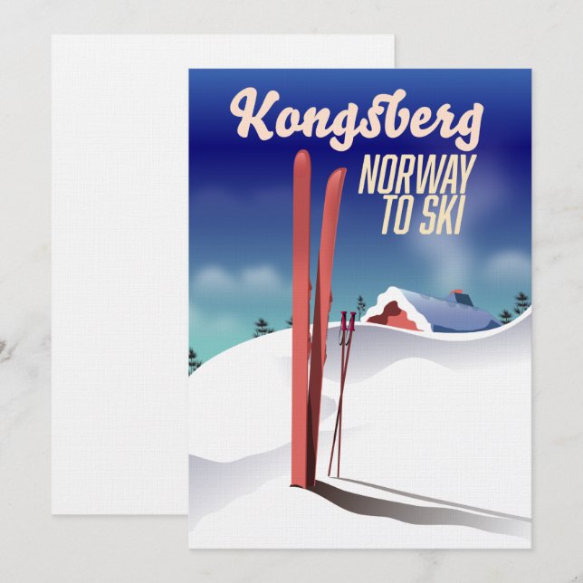 Invitation Poster de voyage de ski en Norway Kongsberg. (Devant / Derrière)