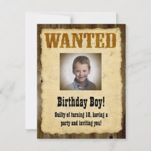 Invitation Poster Recherché personnalisé, Bandit d'anniversai