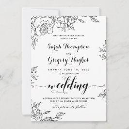 Invitation Posy du Mariage de calligraphie rustique Rose