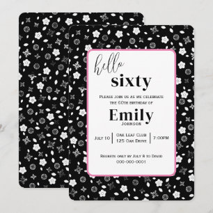 Invitation Posy noir et blanc pour la 60e fête d'anniversaire