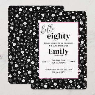 Invitation Posy noir et blanc pour la fête du 80e anniversair
