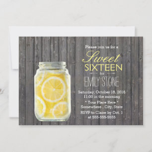Invitation Pot de citrons rustique et bois de grange Sweet 16
