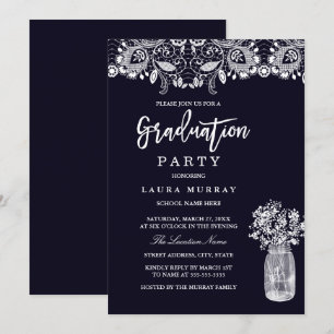 Invitation Pot de fleurs en dentelle rustique pour fête de fi