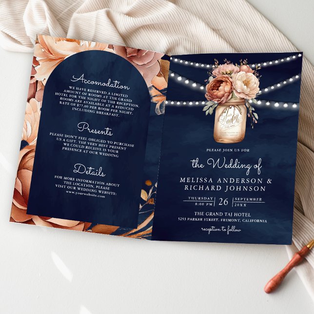 Invitation Pot de fleurs en terre cuite Navy Code QR Mariage (Créateur téléchargé)