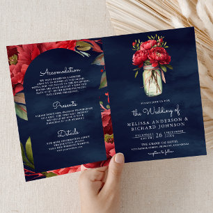 Invitation Pot de fleurs en verre à motif de pivoine rouge av