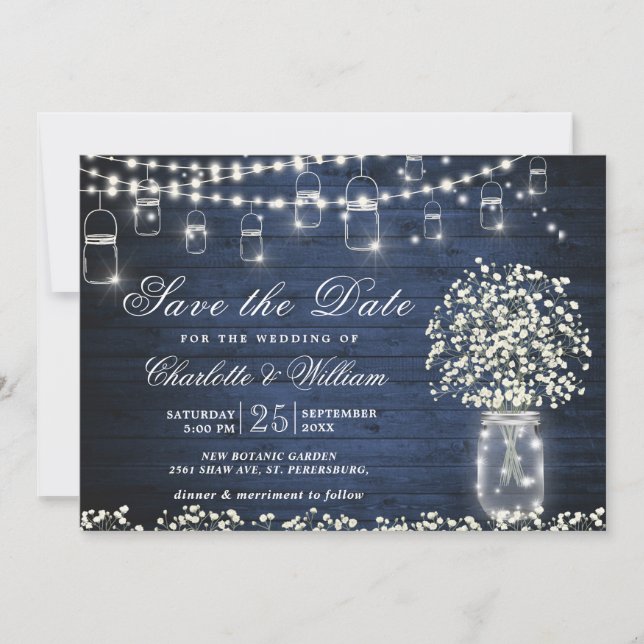 Invitation Pot de fleurs en verre Mason avec Baby's Breath Ru (Devant)
