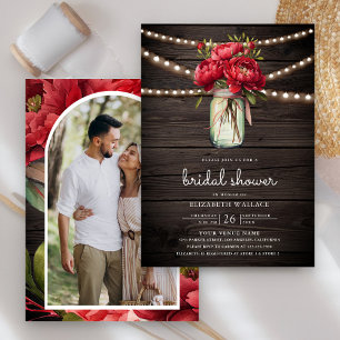 Invitation Pot de fleurs Pivoine Rouge en bois de grange pour
