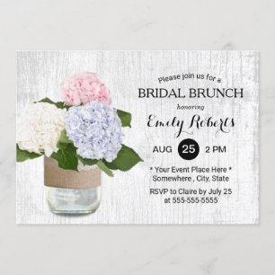 Invitation Pot de maçon floral d'hortensia rustique nuptiale
