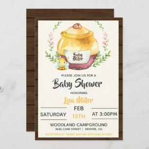 Invitation Pot de miel rustique et Baby shower d'abeilles