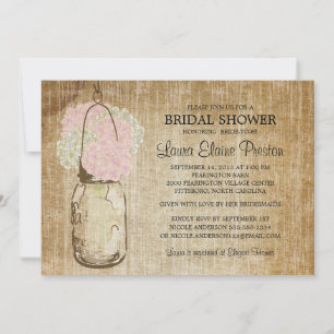 Invitation Pot et hortensias de maçon rustiques