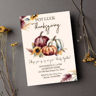 Invitation Pot Luck Thanksgiving boho citrouille tournesols